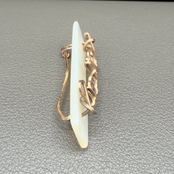 Vintage Mother Of Pearl Sweetheart Handwritten Copper Wired Brooch Pin - Picture 11 of 16